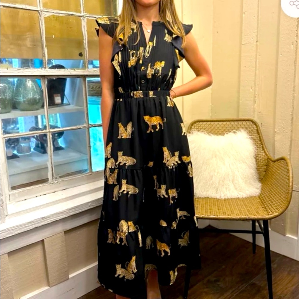 THML Flutter Sleeve Cheetah Print Dress
